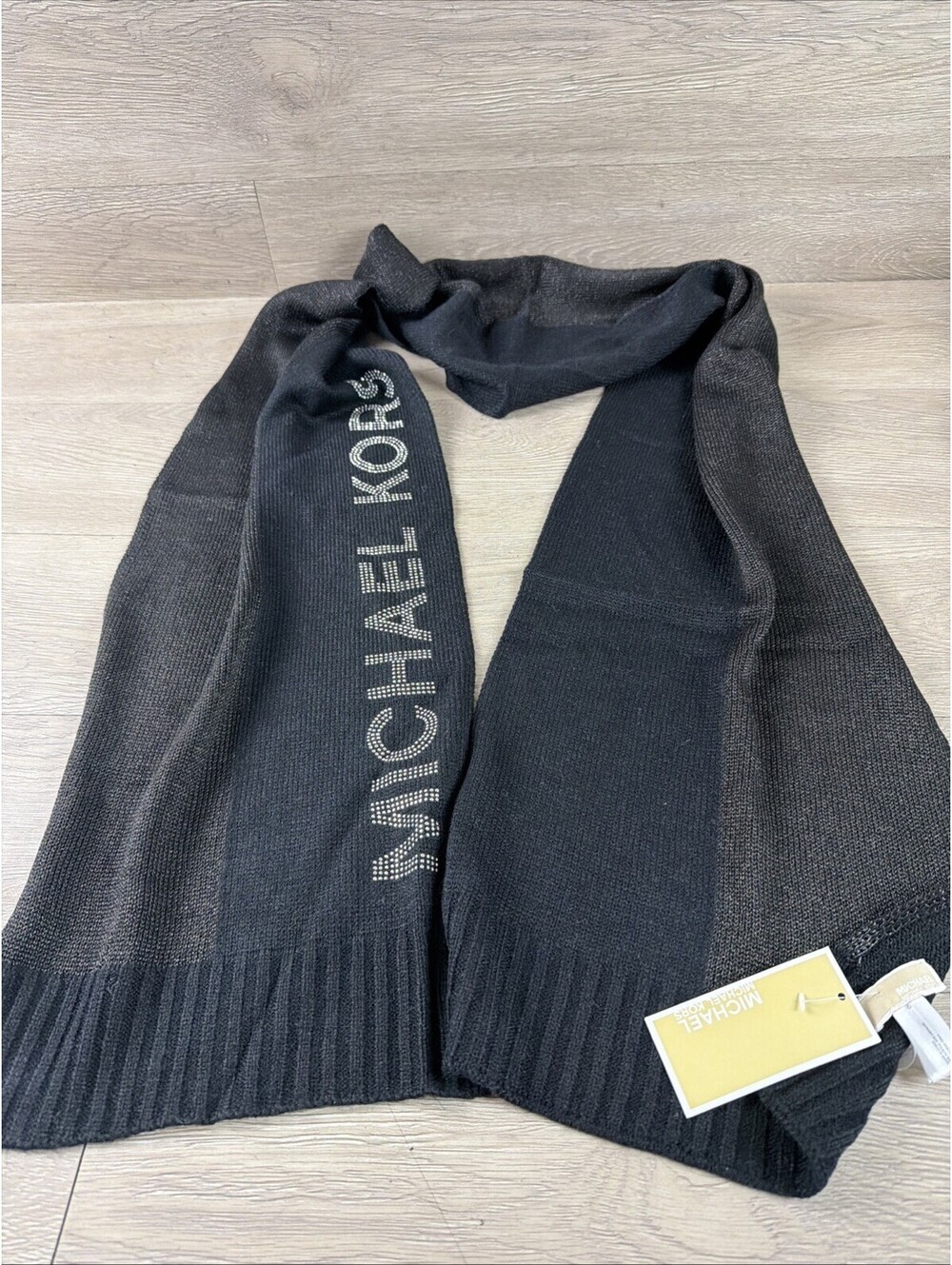 Michael Kors Scarf Womens One Size Black MK Logo Bedazzled Knit NWT